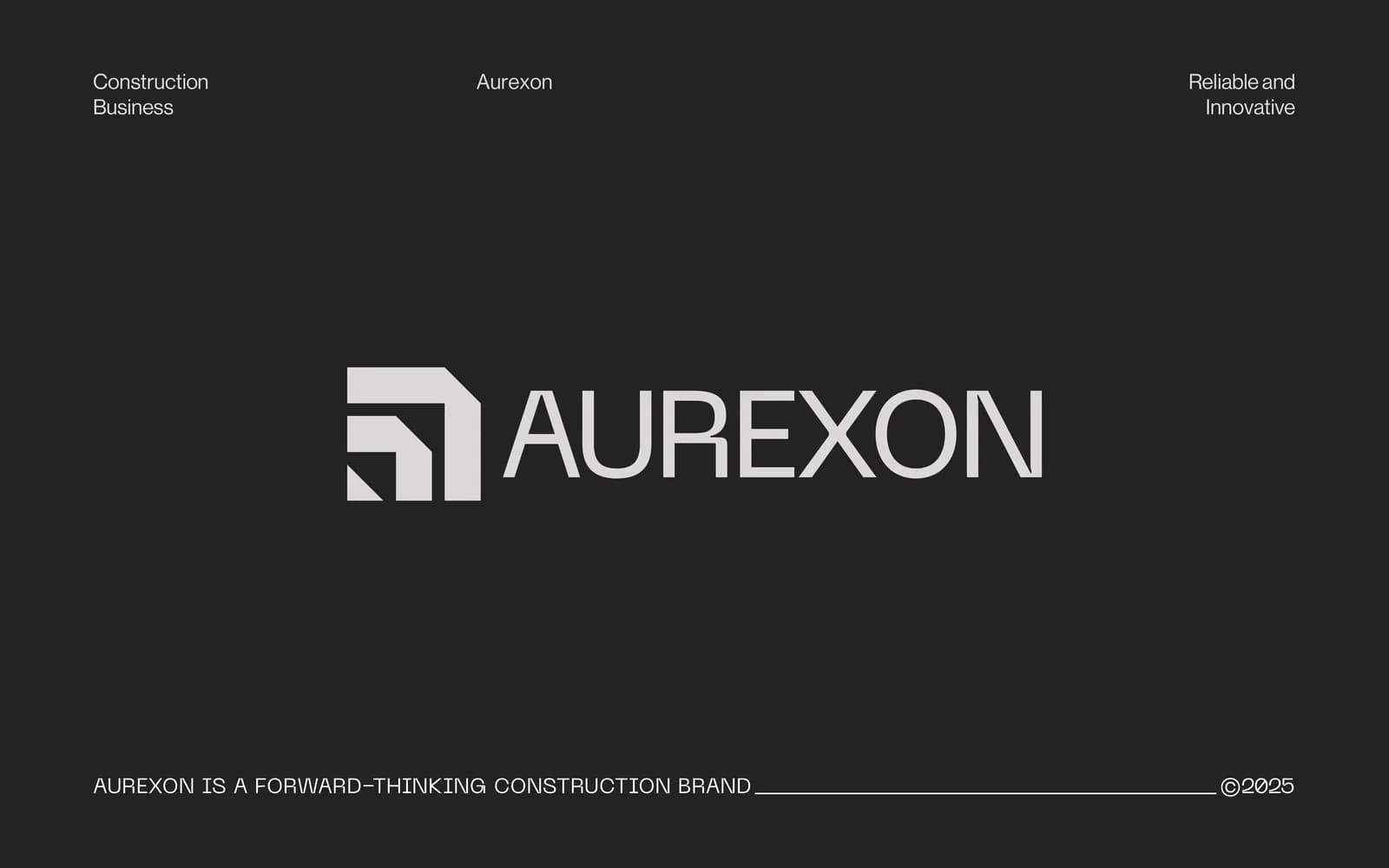 Primary Aurexon lockup on near-black: the nested-L symbol beside the wordmark AUREXON in wide light-grey capitals.