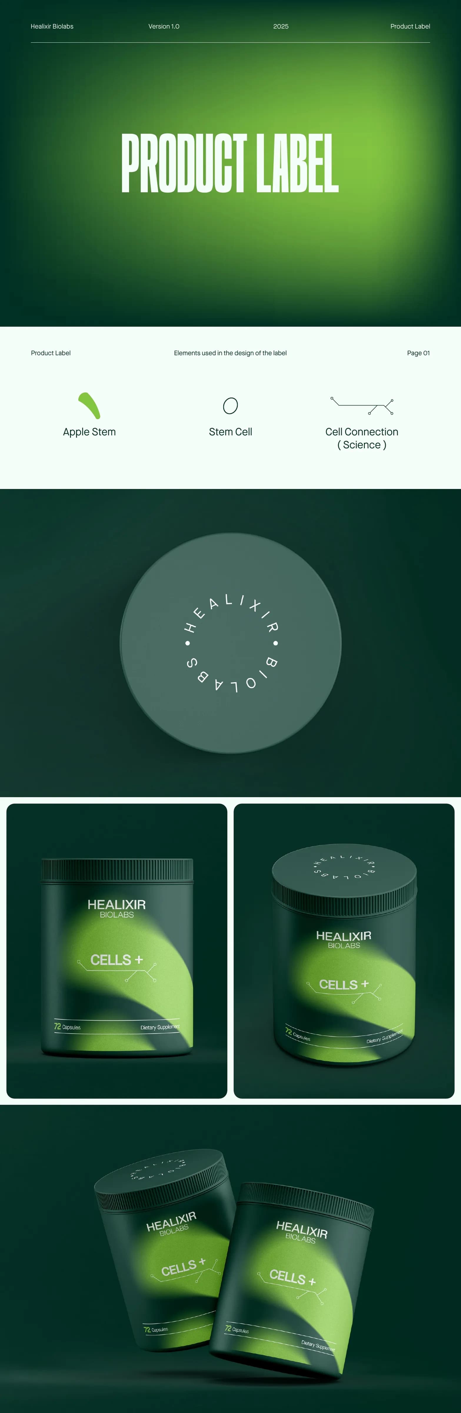 Healixir Supplements, label design by Jayy Studio